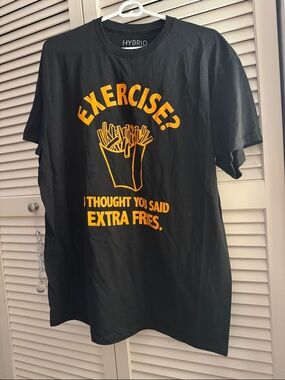 Hybrid Black Cotton Excercise? I thought you said extra fries NWOT Shirt Large